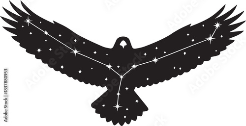 Silhouette of a majestic eagle with wings spread adorned with a starry constellation pattern