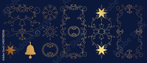 Vintage gold flourish and sunburst element vector illustration with elegant decorative lines, ornate frames, classic scroll motifs and luxury accents. Beautiful design for Christmas and Happy New Year
