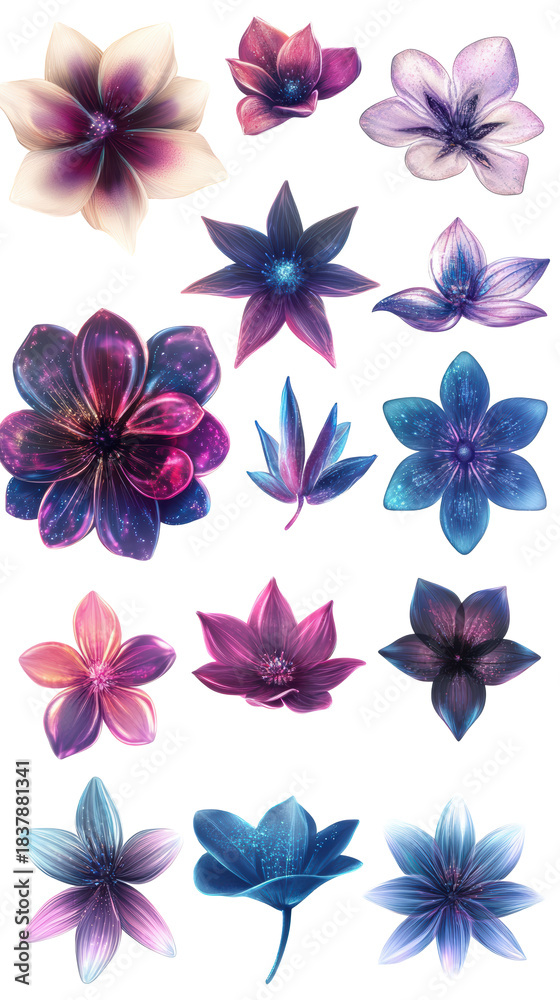 Fototapeta premium Set of abstract and stylized flowers isolated