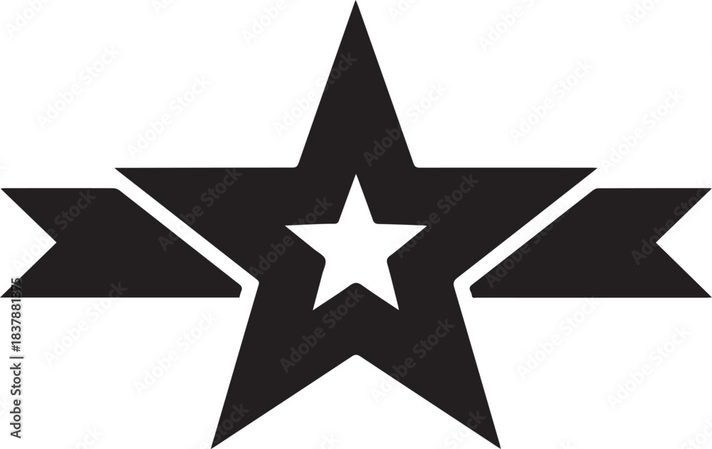 Fototapeta premium Bold black star emblem with ribbon accents