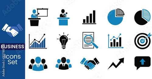 Business Icons Set Meeting Strategy Finance Growth vector illustration