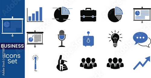 Business Icons Set Presentation Strategy Finance Growth vector illustration