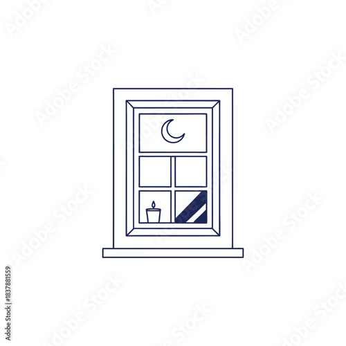 Nighttime Window View with Moon and Candle Illustration graphic design