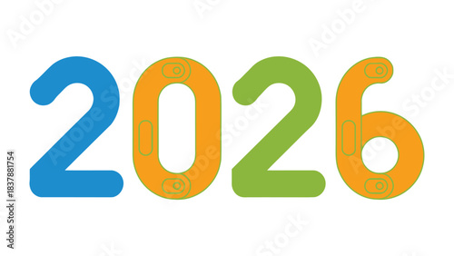 Digital 2026: Bold, colorful numbers boldly proclaim the year 2026, set against a background. conveying the sense of future.