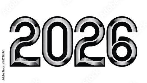 Numeric Year: The prominent year 2026, rendered with a sophisticated metallic effect, stands out against a simple background. An intriguing and stylish visual representation of the future.