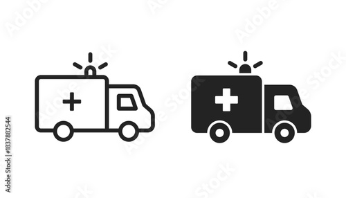 Ambulance icons set. Medical car icon. Ambulance car icon. Emergency medical vehicle symbol
