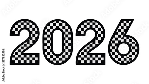 2026: A bold visual representing the year 2026, it is designed with a checkered pattern that creates a sense of dynamism, foresight, and precision, against a clean canvas.