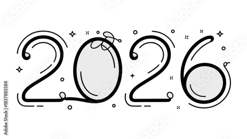 Year 2026 Typography: A clean and modern typographic design presents the year 2026, showcasing a stylish, forward-thinking aesthetic, perfect for calendars, event promotions.