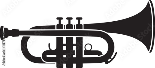 Black Trumpet Musical Instrument Vector Icon Isolated on White Background