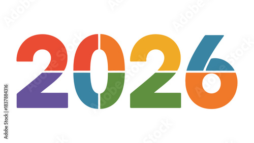 Vibrant Year 2026: A colorful design showcasing the year 2026, composed of various bright hues, creating a visually captivating representation of a future milestone.