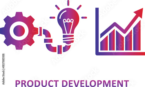 Product Development Icons with Gear Lightbulb and Graph vector illustration
