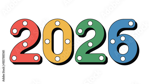 2026 Typography: A vibrant, colorful typographic rendering of the year 2026, set against a clean backdrop, evoking a sense of anticipation and future-oriented design.