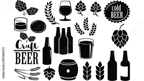 Craft beer vector icons and elements for brewery design assets