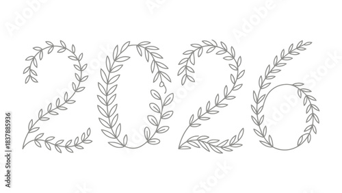 Floral Elegance: The year 2026 is gracefully rendered in delicate floral design, showcasing a blend of natural beauty and the passage of time.