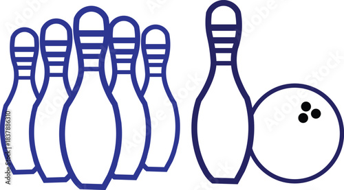 Bowling pins and ball outline white
