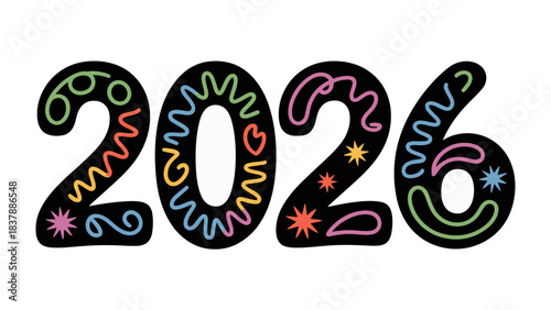 Embracing the future in 2026: A vibrant and colorful depiction of the year 2026, where each digit bursts with artistic expression.