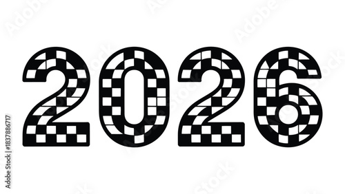 Numeric Milestone: a graphic illustration of the year 2026, composed of checkered patterns, representing anticipation of future events.