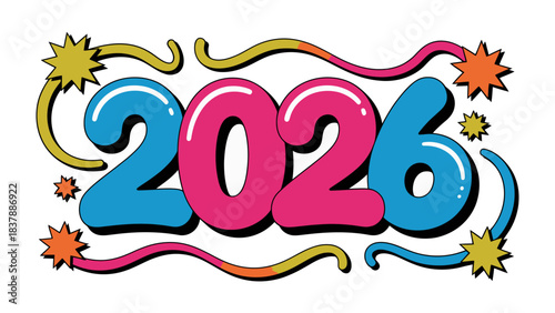 New Year of 2026: A vibrant and colorful design displays the year 2026, bursting with optimism and anticipation for the future.