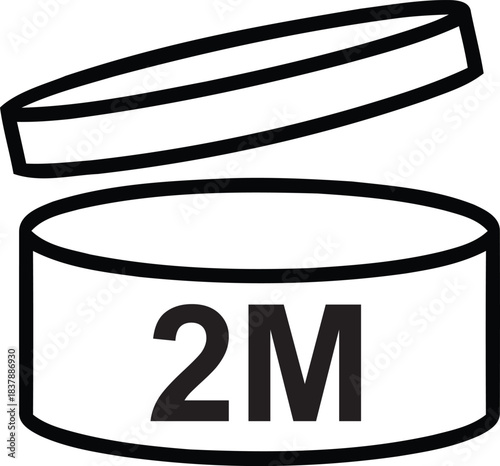 2m cosmetic label icon showing product's recommended shelf life duration after opening the container