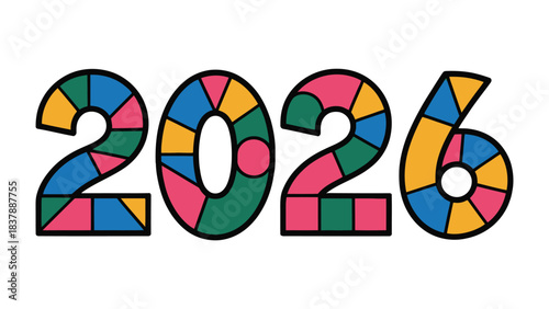 Year 2026: An abstract depiction of the year 2026, composed of colorful geometric shapes and a vibrant palette.