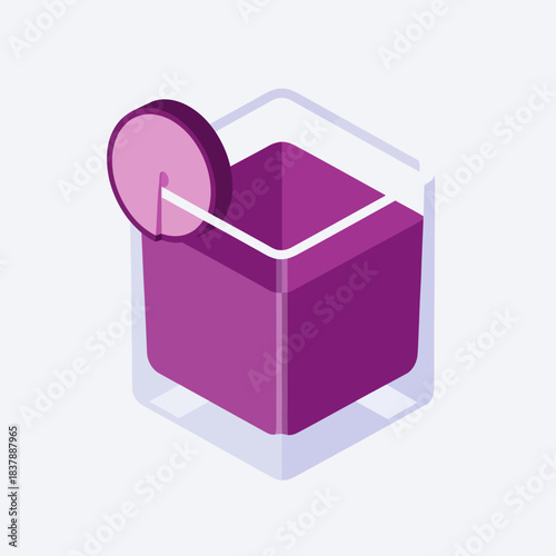 Isometric Glass of Purple Drink with Garnish.