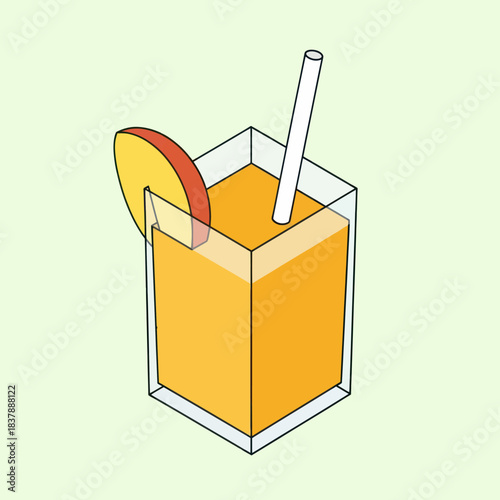 Refreshing Glass of Orange Juice with Straw and Fruit Garnish.