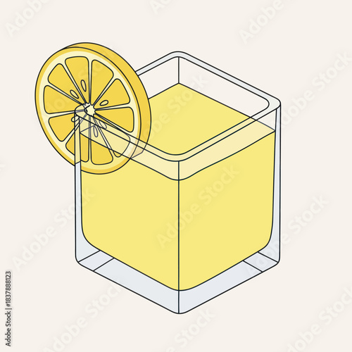 Refreshing Yellow Lemonade Drink in a Clear Glass with Lemon Slice.