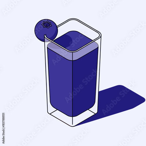 Blueberry Drink in a Glass with a Single Blueberry Garnish.