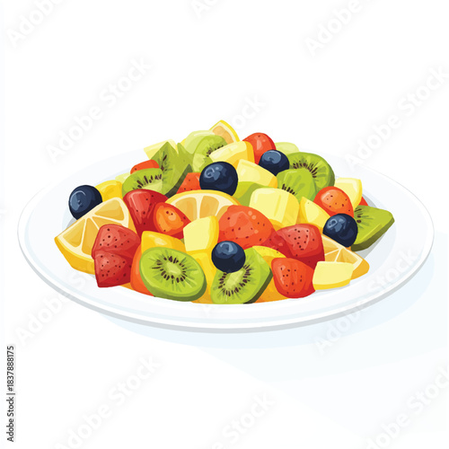  Fresh Fruit Salad on a White Plate.