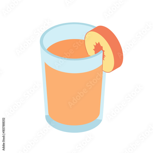 Glass of orange juice with fruit slice garnish.