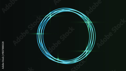 Abstract glowing blue and cyan neon circle or ring of light on a dark background, futuristic energy effect