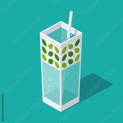 Refreshing Clear Drink in Decorative Carton.