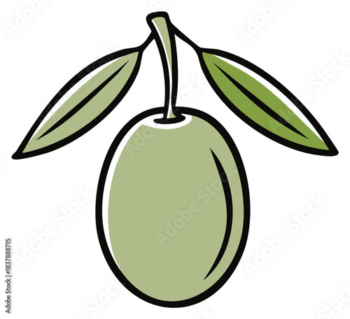 Stylized Olive with Leaves Graphic Element Food Ingredient Mediterranean Symbol