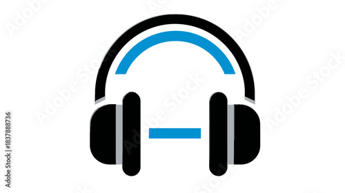 Modern black and blue line icon of headphones for audio, music, listening, and customer support. Flat vector graphic symbol.