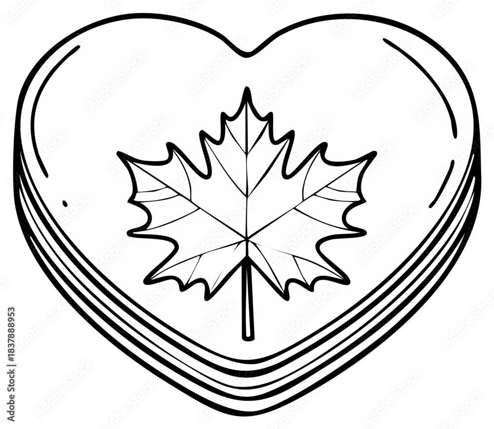 Obraz premium Heart outline with maple leaf symbol inside simple drawing