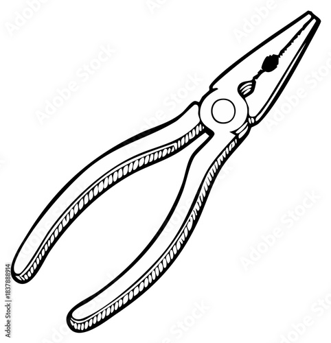 Illustration of long nose pliers tool with detailed handles for repair and crafting
