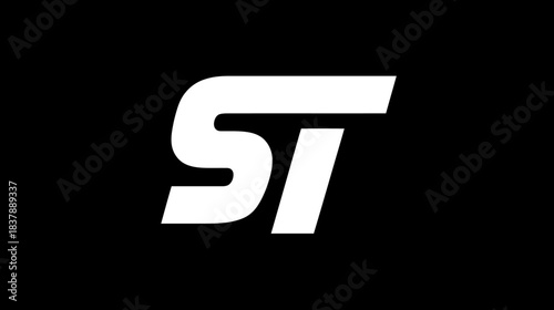 Stylized white 'ST' letters or initials on a minimalist black background, abstract graphic design element for branding or concept.