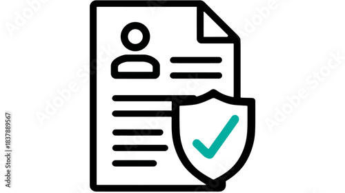 Personal Data Protection Icon with Security Shield and Green Checkmark for Verified Profile, Privacy, and Compliance