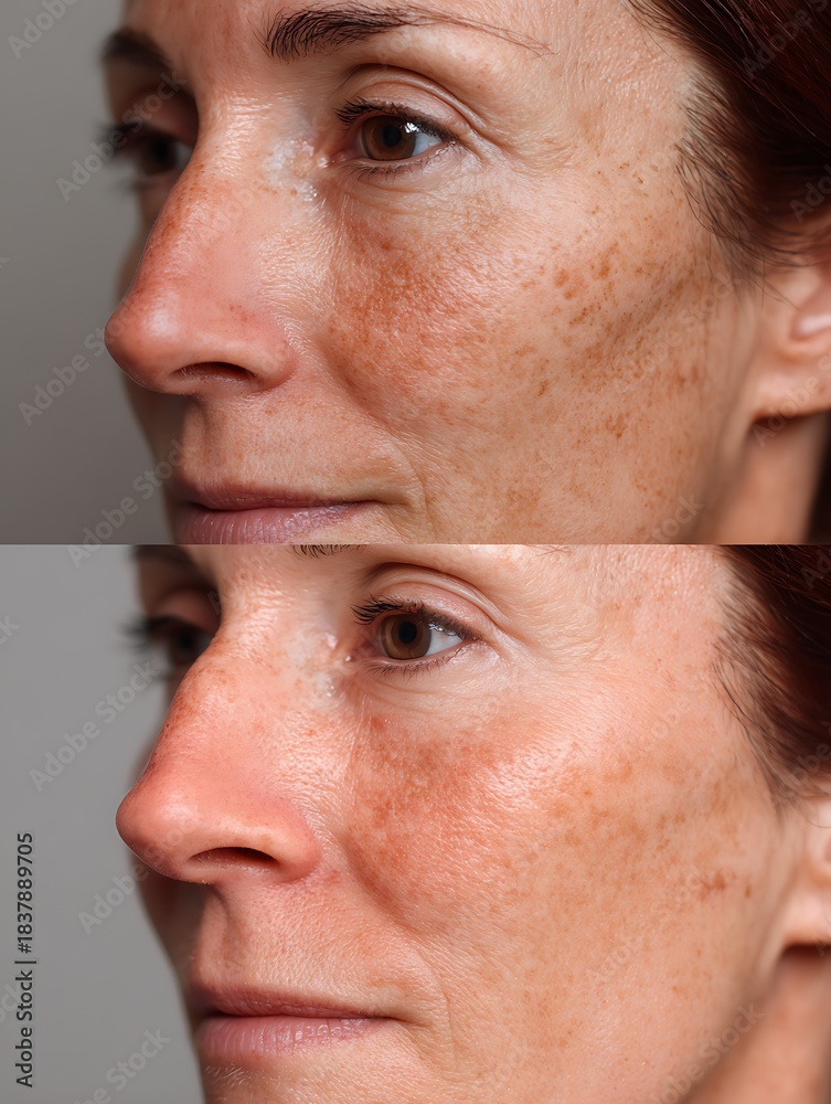 Obraz premium before after The skin on one side of the cheekbone has a distinct dark mark, while the back has recovered smoothly and clearly.