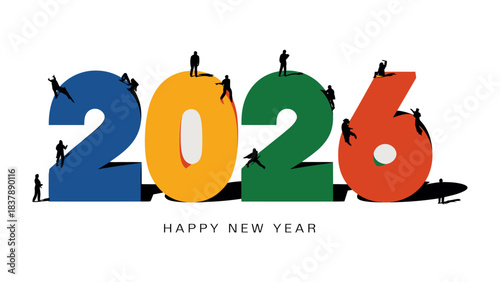 Vision of New Era: The year 2026, a vibrant and hopeful outlook, symbolizes the promise of a fresh beginning, enhanced by miniature figures interacting on the bold numerals