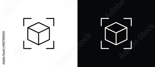 Cube icon. AR icon logo. A cube with a simple outline on a black and transparent background. Editable stroke.