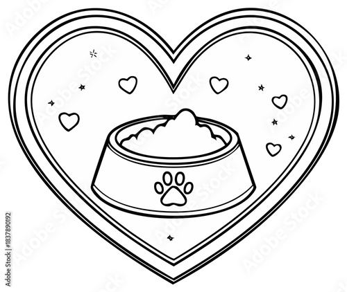 Dog bowl, paw print, food, heart, decorative, isolated element design
