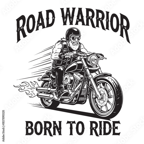 Vintage Biker Graphic Black and White Vector Illustration