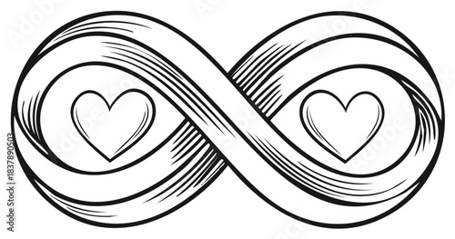 Infinity Love Symbol Black and White Graphic Illustration: Eternal Bond and Undying Affection Concept