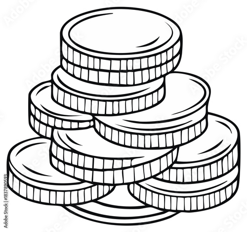Stacked Coins Pile Illustration Monochrome