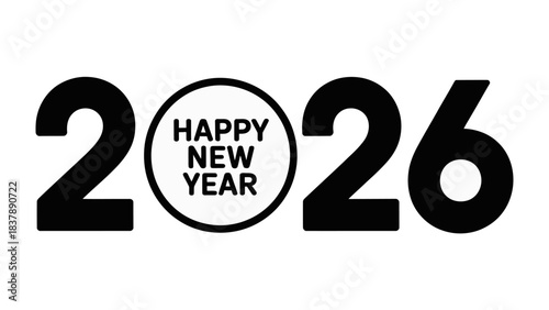 Happy New Year 2026: A minimalist greeting card design expressing well wishes for the year 2026. This festive message brings a sense of anticipation and optimism for the upcoming year.