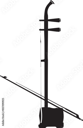 Silhouette of a traditional chinese erhu instrument and bow