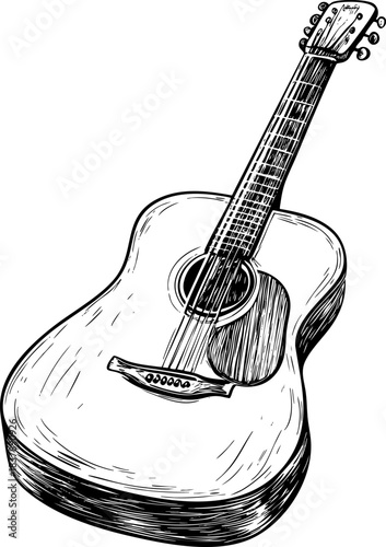 Intricately sketched acoustic guitar with detailed features.