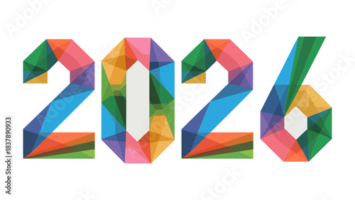 Colorful 2026 Typography: A vibrant and modern representation of the year 2026, composed of colorful geometric shapes, making it perfect for futuristic and design-oriented projects.