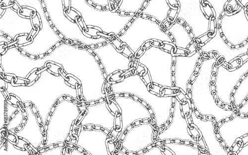 Chrome Chain Background. Black chains vector seamless pattern on white background.
